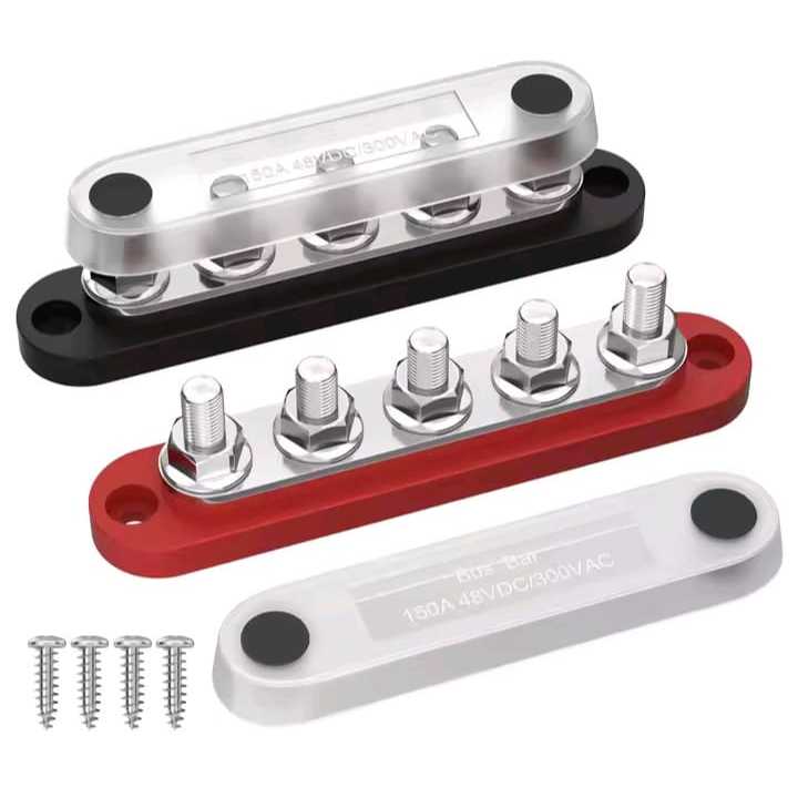 Barramento DaierTek Par 12V 24v 48v Bloco de distribuição de energia com tampa 5 x 1/4" Studs Block