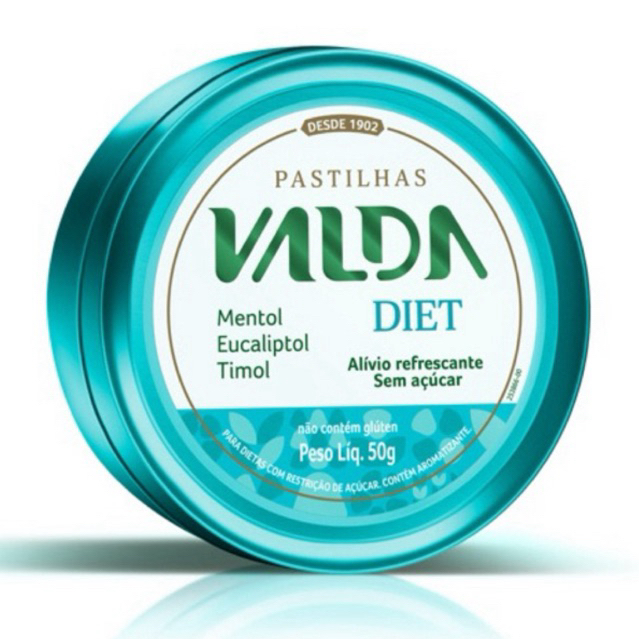 Pastilhas Valda Diet Mentol Sem Açúcar Lata de 50g Cada