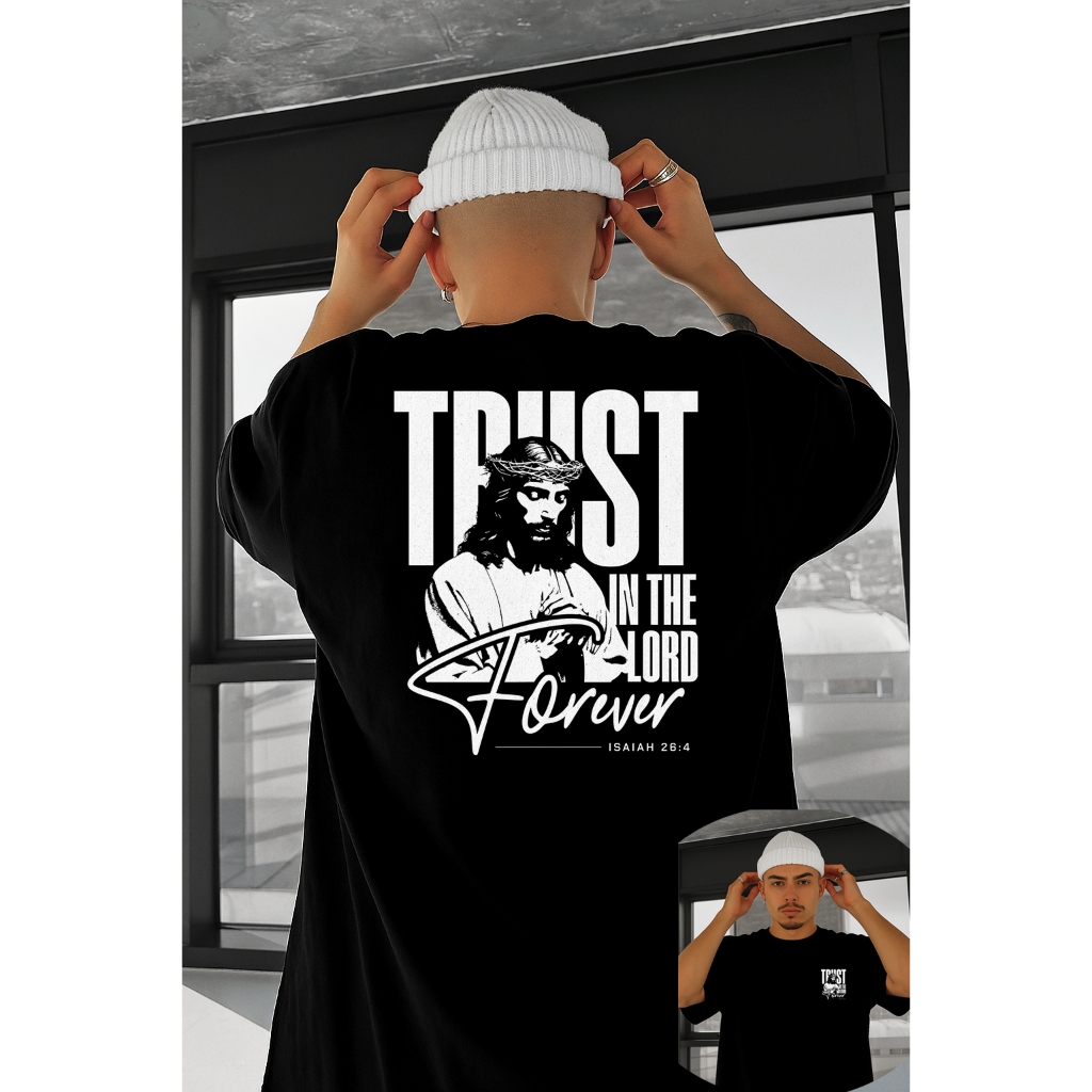 Camisa de Algodão Jesus Trust in the Lord Estampa Cristã com Versículo Unissex Streetwear de Fé