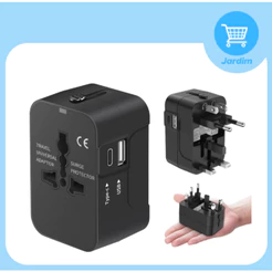 Adaptador de Tomada Universal com entrada pra USB e USB-C Cor Preto