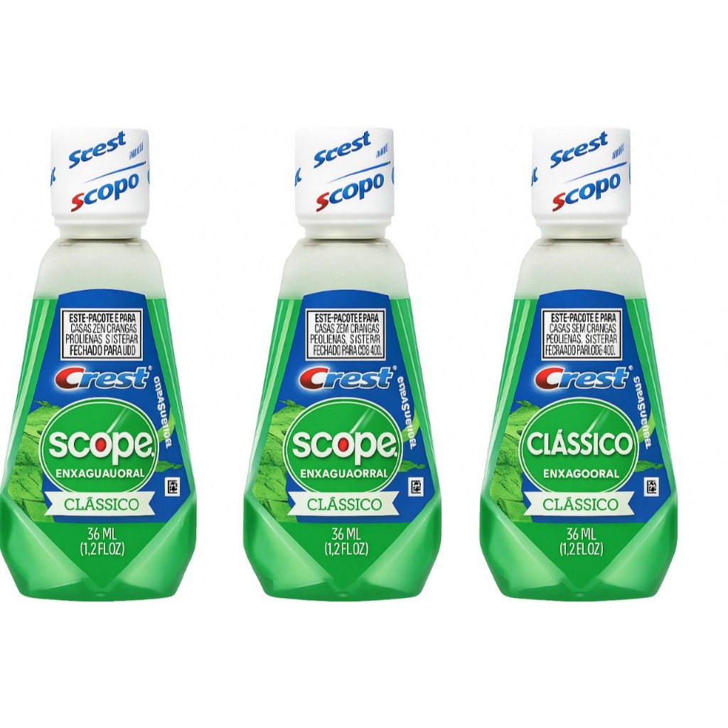 Kit Com 3 Enxaguantes Bucais Crest Scope Clássico 36ml - Eua