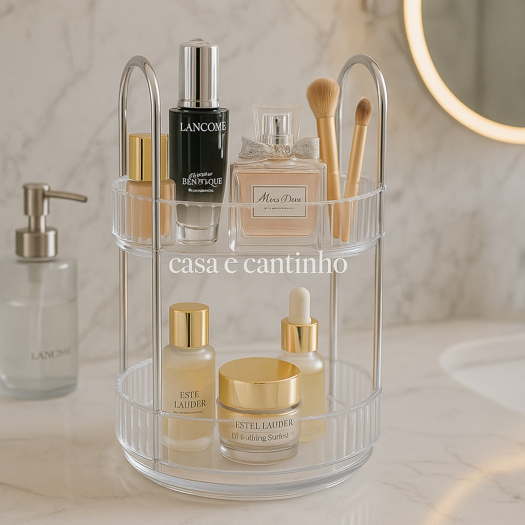 Organizador Prateleira Diamante Acrílico 360º Rotativo Porta Maquiagem Suporte Multiuso de Cosmético