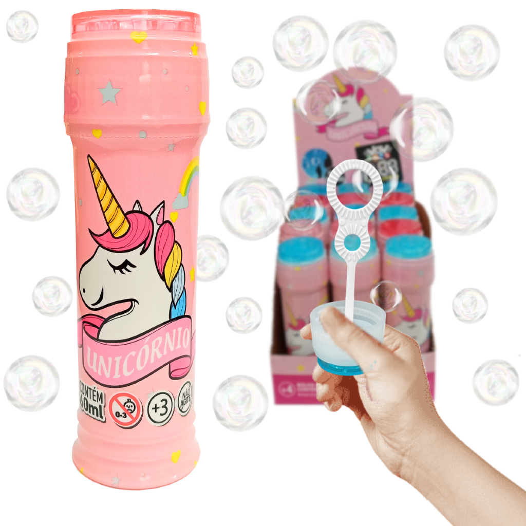 Kit 15 bolha de sabão bolinha unicórnio Lembrancinha Aniversário Infantil Sacolinha Surpresa Festa