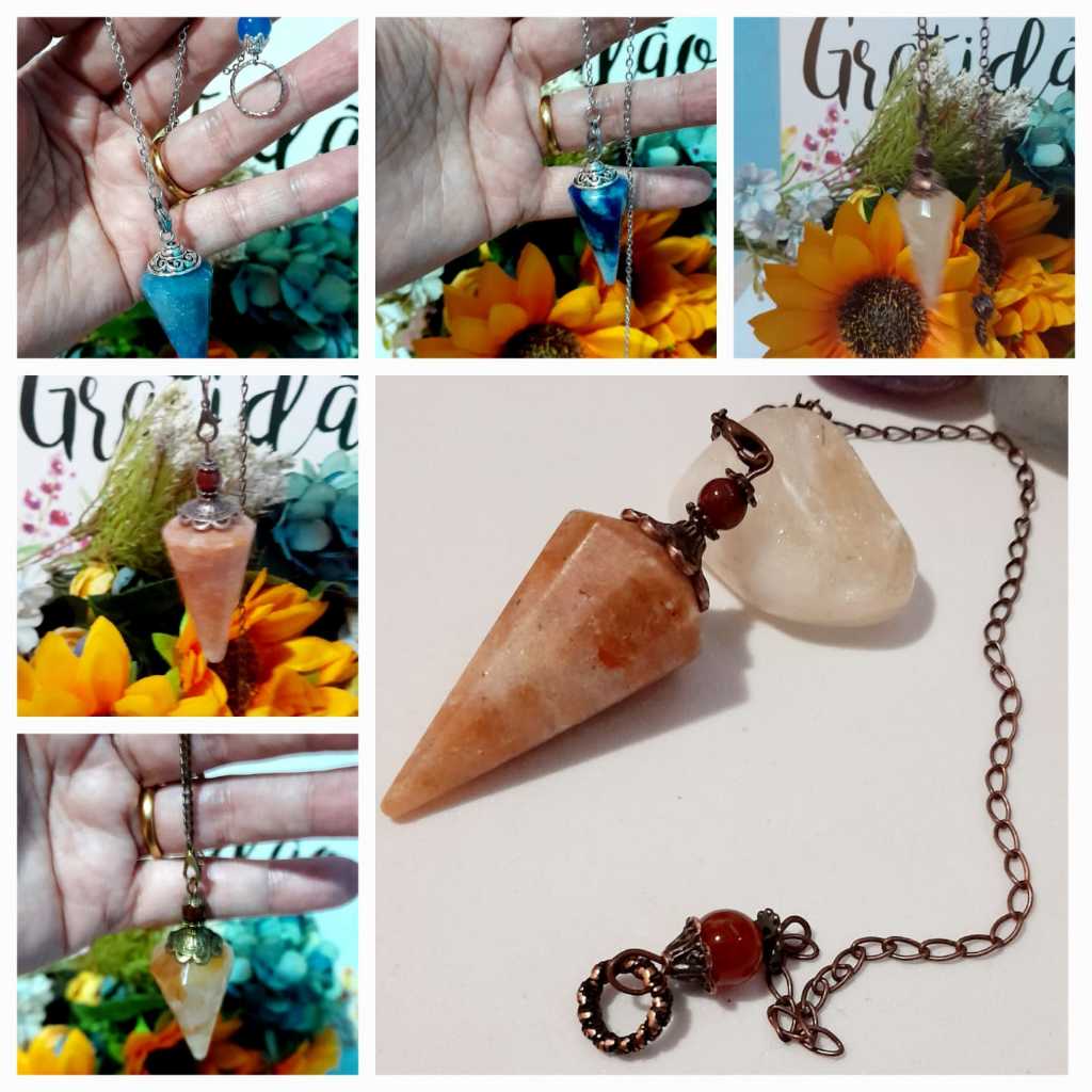Pêndulo de Quartzo Cristal Coloridos Radiestesia Reiki Pedras Naturais Quartzo Rosa Ametista