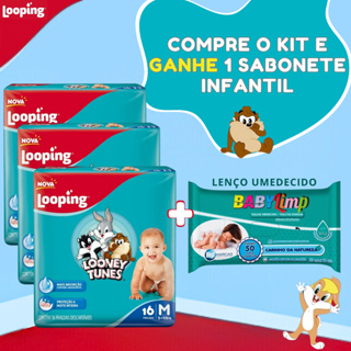 3 Pacote Fralda Descartavel Looney Tunes + Lenço Umedecido Infantil em Oferta na Shopee