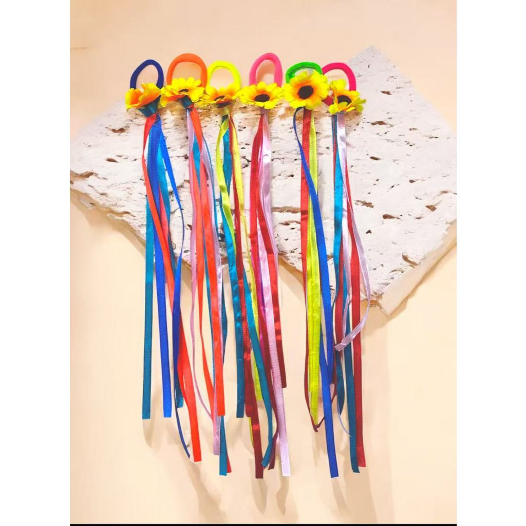 3 kit 18 peças Xuxinha de Cabelo Festa Junina Girassol COM/ Fita Colorida, xuxa de cabelo com fitas, fita colorida nata