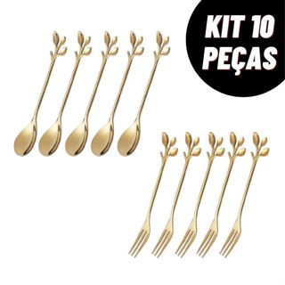 Kit 5 Peças Colher de Café e 5 Peças Garfos de Frutas Padrões de Folhas Aço Inoxidável 12cm em Oferta na Shopee