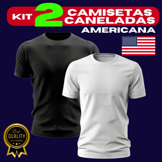 Camiseta Canelada Kit 2  Masculina Americana Slim Justa Ao Corpo em Oferta na Shopee
