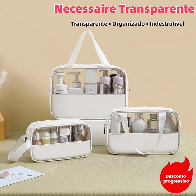 Kit 3 Necessaires Transparentes para Viagem - Organize Cosméticos e Produtos de Higiene Pessoal em Oferta na Shopee