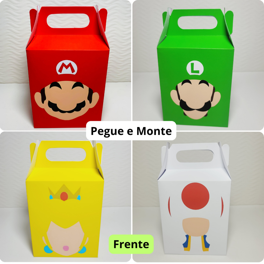 PEGUE E MONTE - Maletinhas Super Mario dupla face, caixinhas de lembrancinha, festa, papelaria personalizada.