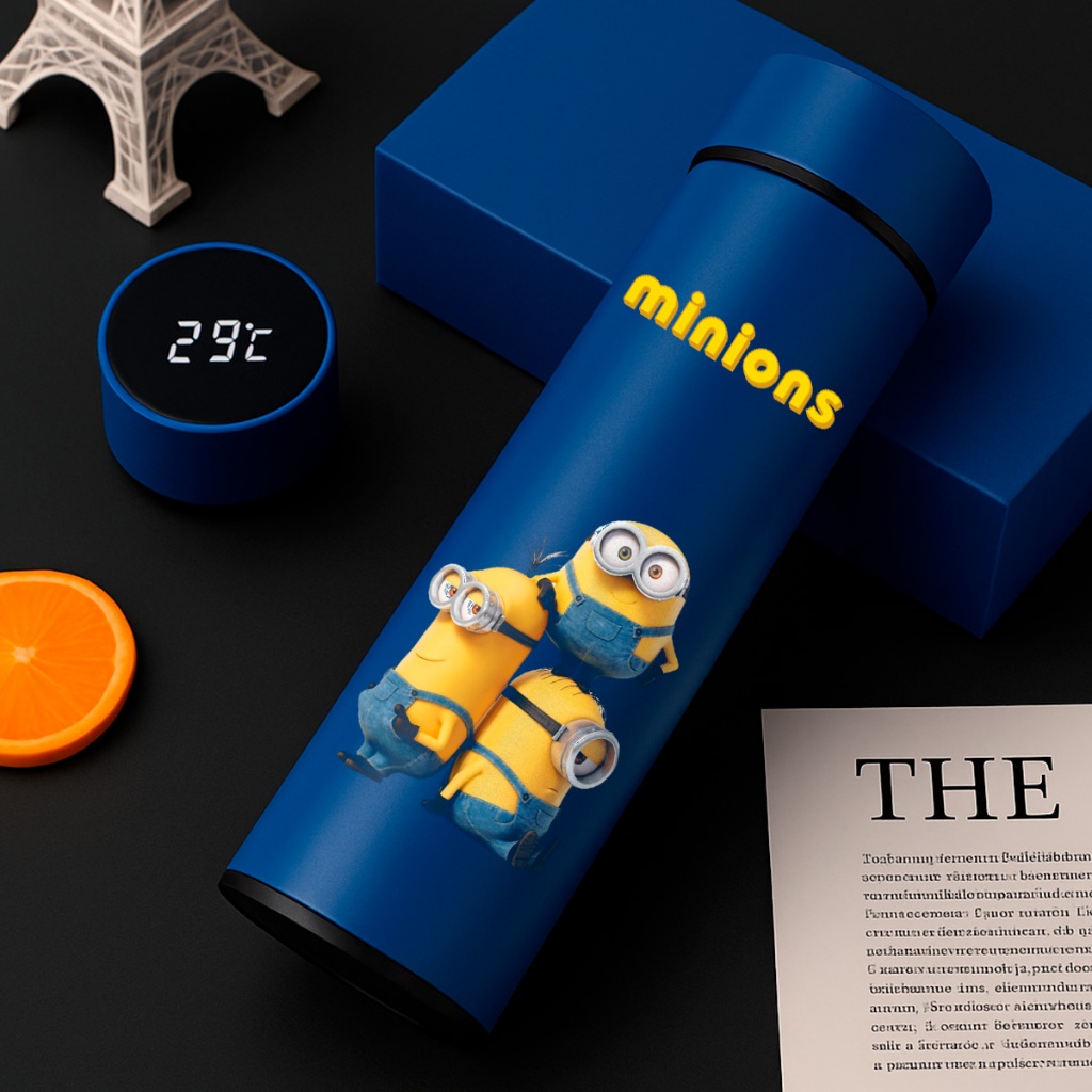 Térmico Minions 500ml com Termômetro Inteligente Bebida Quente Gelada Presente Criativo