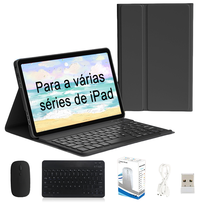 Capa para tablet iPad 11ª gen (A16)/10ª gen (10.9)/9ª gen/Air7/Air6 com ABNT2 teclado e mouse