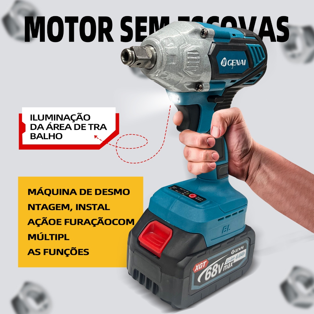Sem escovas Chave De Impacto Parafusadeira Furadeira 01/02 Baterias 68v