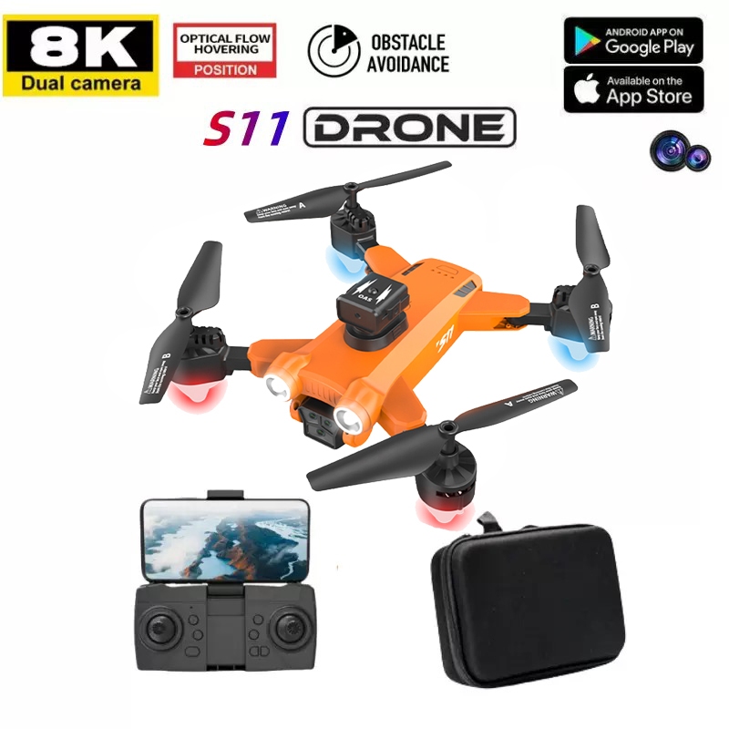 8K Mini Drone S11 Profissional Obstáculos RC 360° Rolling Dual Camera com Led WIFI Controle Remoto