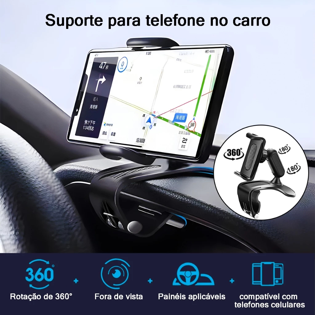 Suporte Carro 360° Para Celular Painel Universal Fixação Anti Choc Ajustável Para Navegação