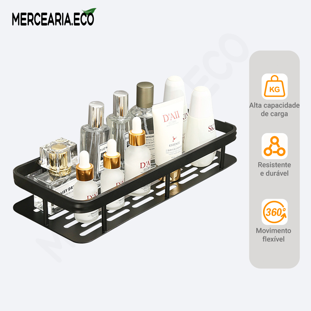 Prateleira Adesiva Inox Sem Furos Banheiro Suporte Organizador Shampoo e Sabonete Kit 1/2 Peças