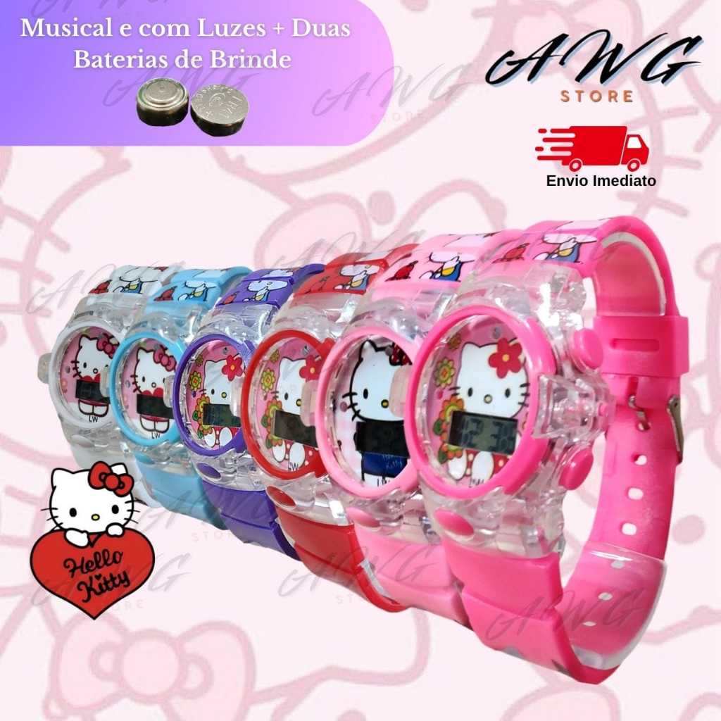 Relógio Musical Hello Kitty Infantil Menina com Luz LED Silicone Envio Imediado em Oferta na Shopee
