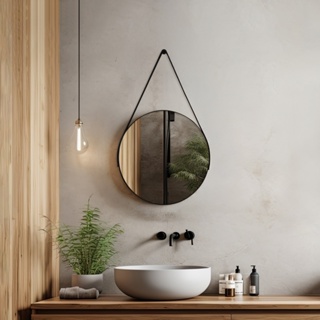 Espelho Redondo Adnet 30cm Com Alça + Suporte e Pendurador Ideal Para Sala / Banheiro / Quarto em Oferta na Shopee