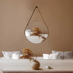 Espelho Adnet 30cm Sala Quarto Banheiro Suporte e Pendurador Alça Couro