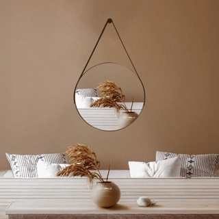 Espelho Adnet 30cm Sala Quarto Banheiro Suporte e Pendurador Alça Couro em Oferta na Shopee