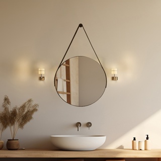 Espelho Adnet 30cm com Alça de Couro e Suporte para Banheiro Quarto Sala em Oferta na Shopee