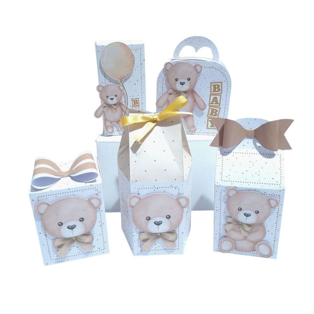 Kit Festa Chá Revelação Ursinho Dourado Personalizados Lembrancinhas Decoração Chá de Bebê
