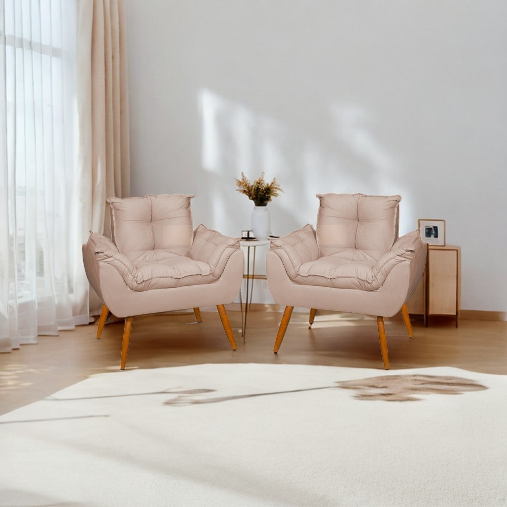 Kit 02 Poltronas Decorativas Opala Pés Palito - Sala