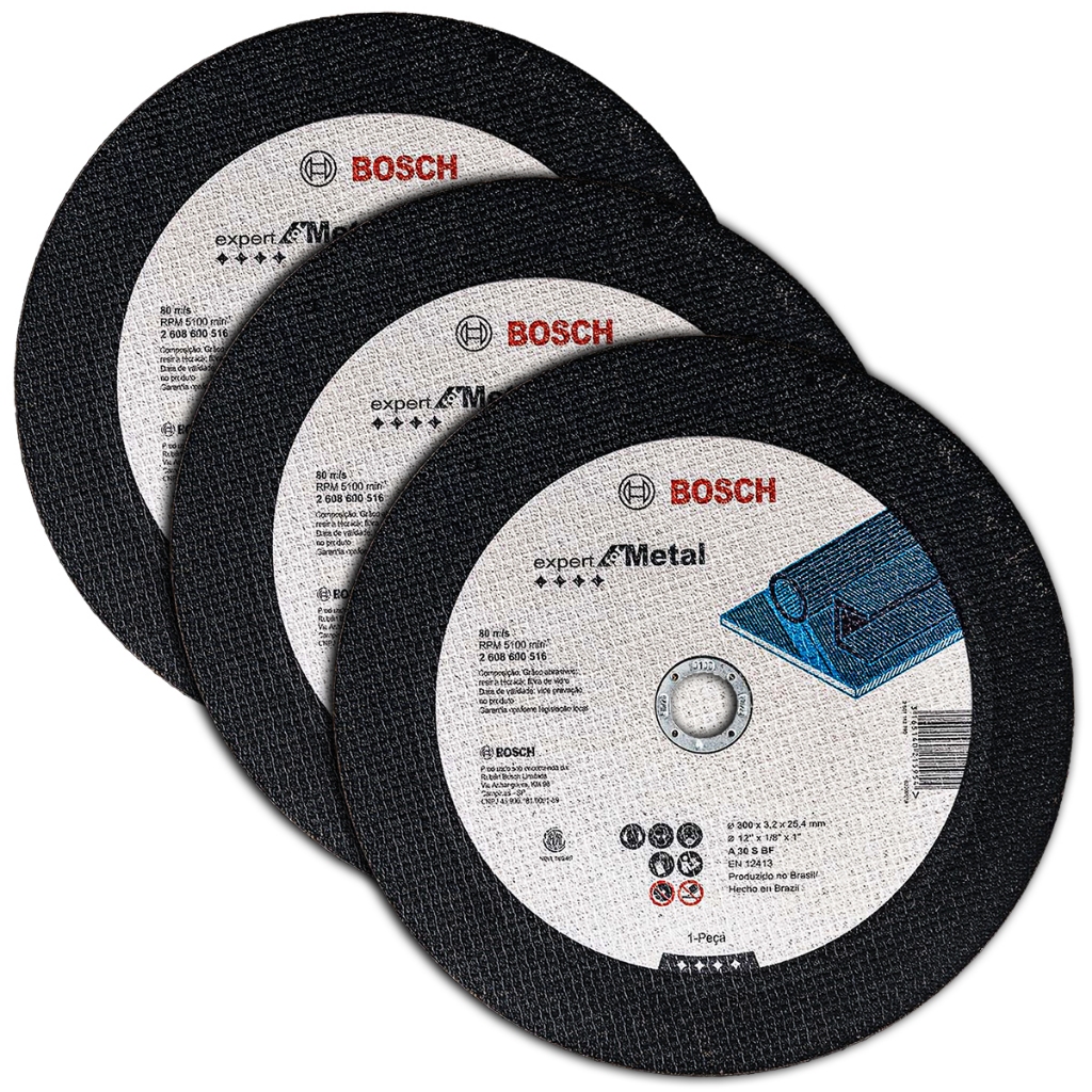 Discos de Corte 300mm p/ Metal Bosch Kit com 3 Expert for Metal 12"