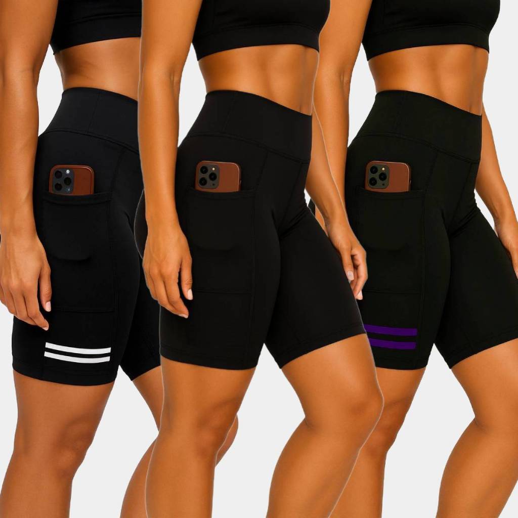 Kit 3 Short C/ Bolso Para Corrida, Caminhada Academia Feminino Compresão