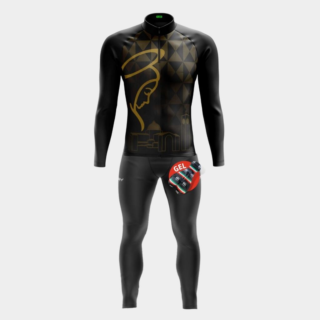 Kit Roupa Ciclismo Masculino Frio Conjunto Camisa Manga Comprida Calça Gel Densidade 100 Bike MTB