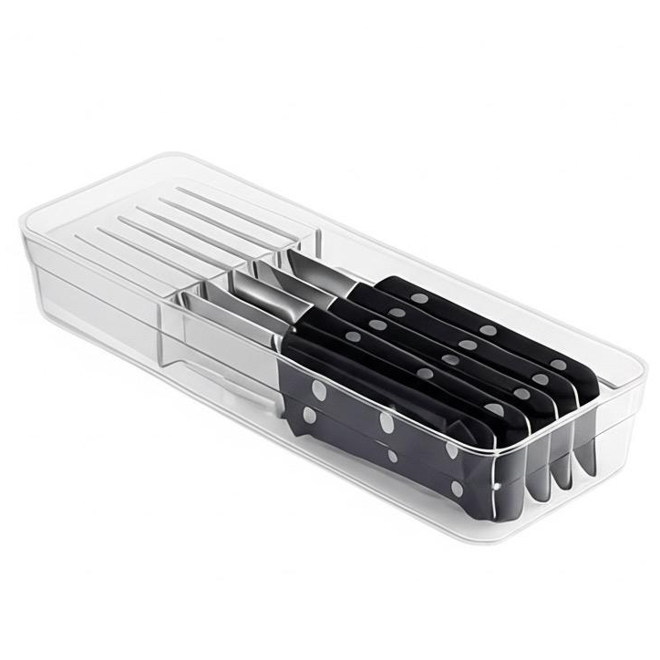 Organizador de Gaveta Porta Facas 5 Divisorias Acrilico Resistente Transparente