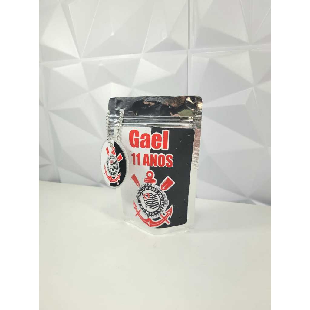 SAQUINHO METALIZADO CORINTHIANS/SAQUINHO PERSONALIZADO FUTEBOL/SAQUINHO LEMBRANCINHA DE ANIVERSÁRIO/SAQUINHO ZIPLOCK