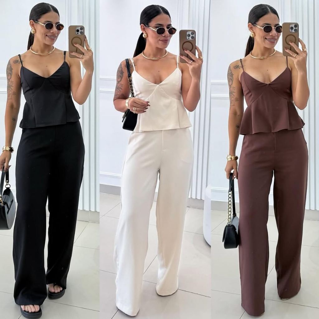 Conjunto Feminino de Alfaiataria com Regata Alça Fina e Calça Reta | 316# PMG em Oferta na Shopee