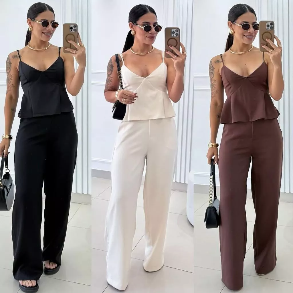 Conjunto Feminino de Alfaiataria com Regata Alça Fina e Calça Reta | 316# PMG