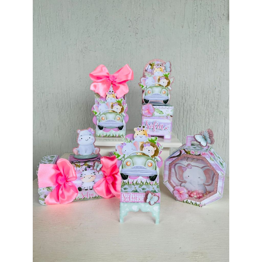 Kit Festa - Lembrancinhas Personalizadas Luxo Safari Rosa - Caixinha Personalizada - Papelaria Personalizada