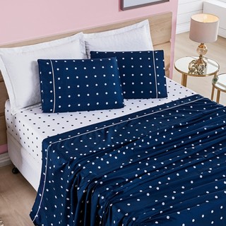 Jogo De Lençol 200 Fios Roupa De Cama Estampa Bolinhas Detalhe Cordão
