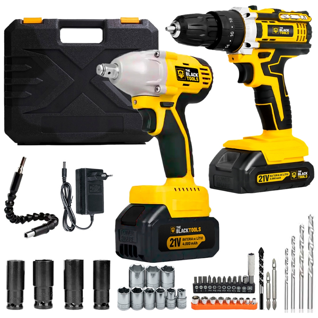 Kit Furadeira Parafusadeira Impacto 3/8 Tb-21pw + Chave De Impacto Profissional Bateria 21v