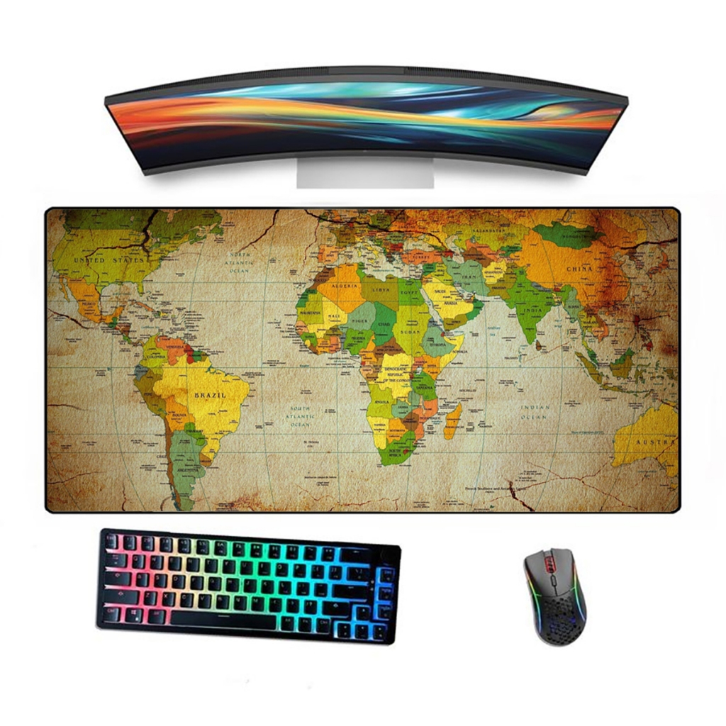 Mousepad Speed Gamer Borda Costurada Ergonómico Estampado Mapa Mundi Colorido