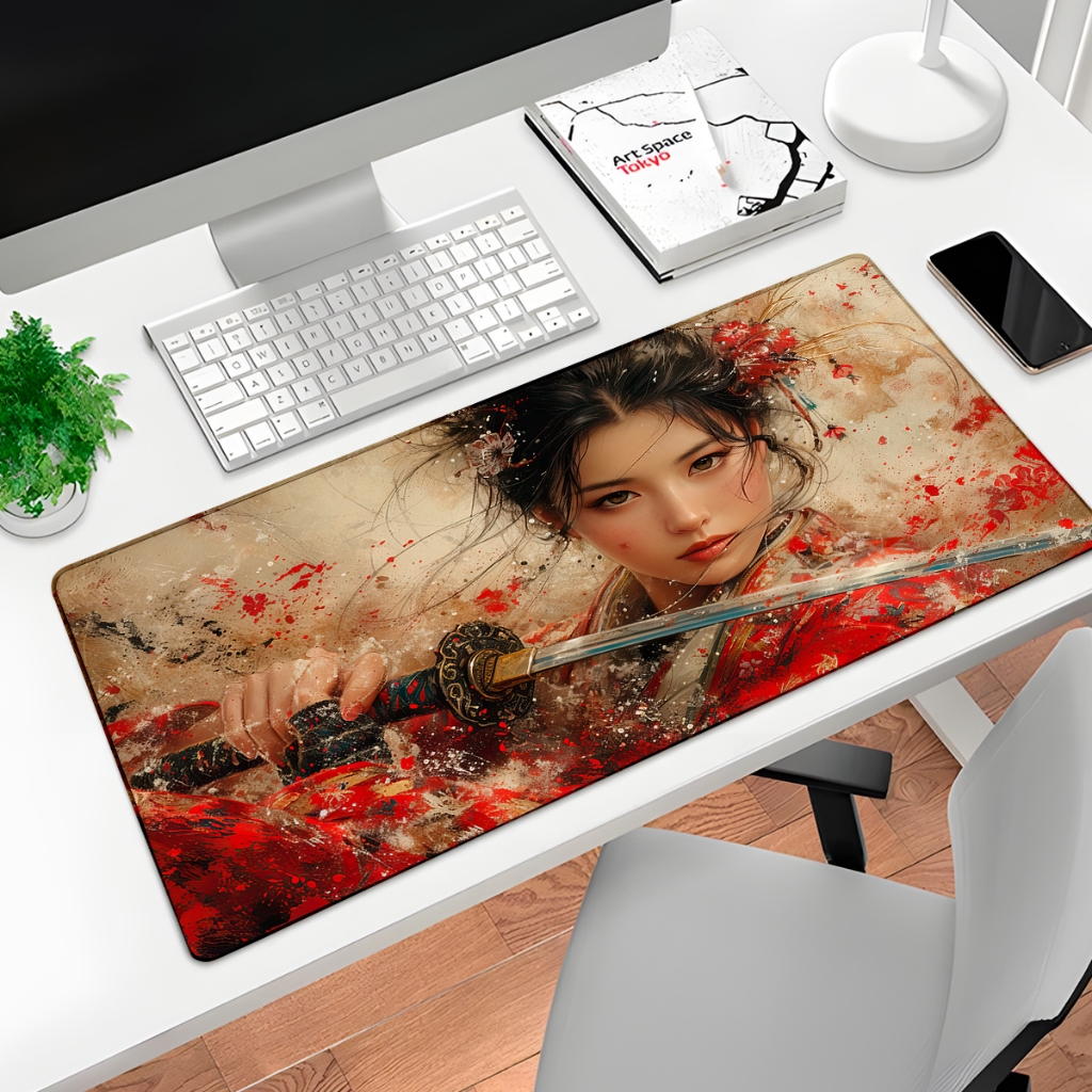 Mouse Pad Gamer p/ Destktop PC Borda Costurada Periférico Japao Feudal Orientais Art