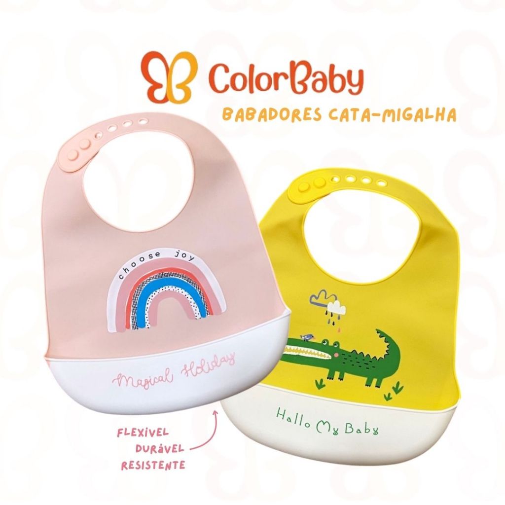 Babador de Silicone Cata-Migalhas Liso ou Estampado – ColorBaby