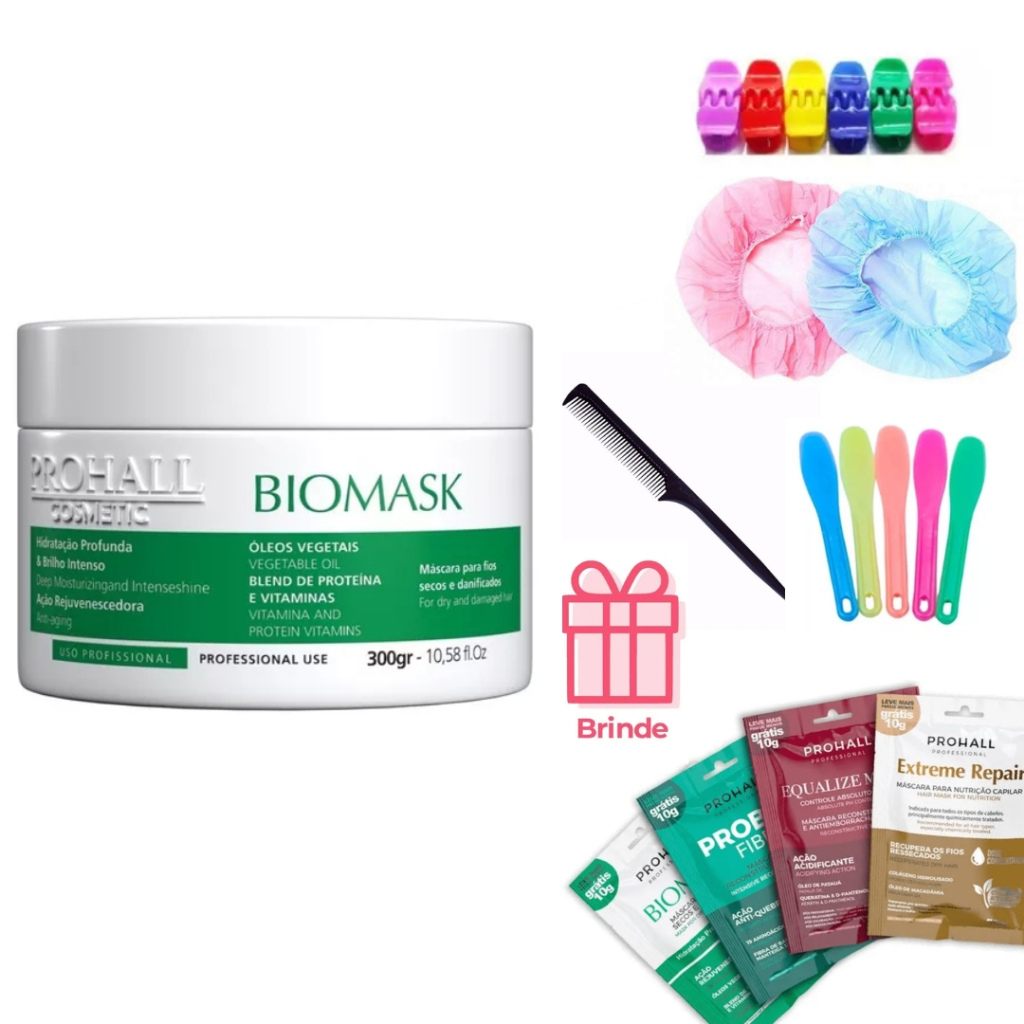 Kit Shampoo Biomask 300ml + Máscara Biomask 300g + Máscara Extreme Repair 300g Prohall