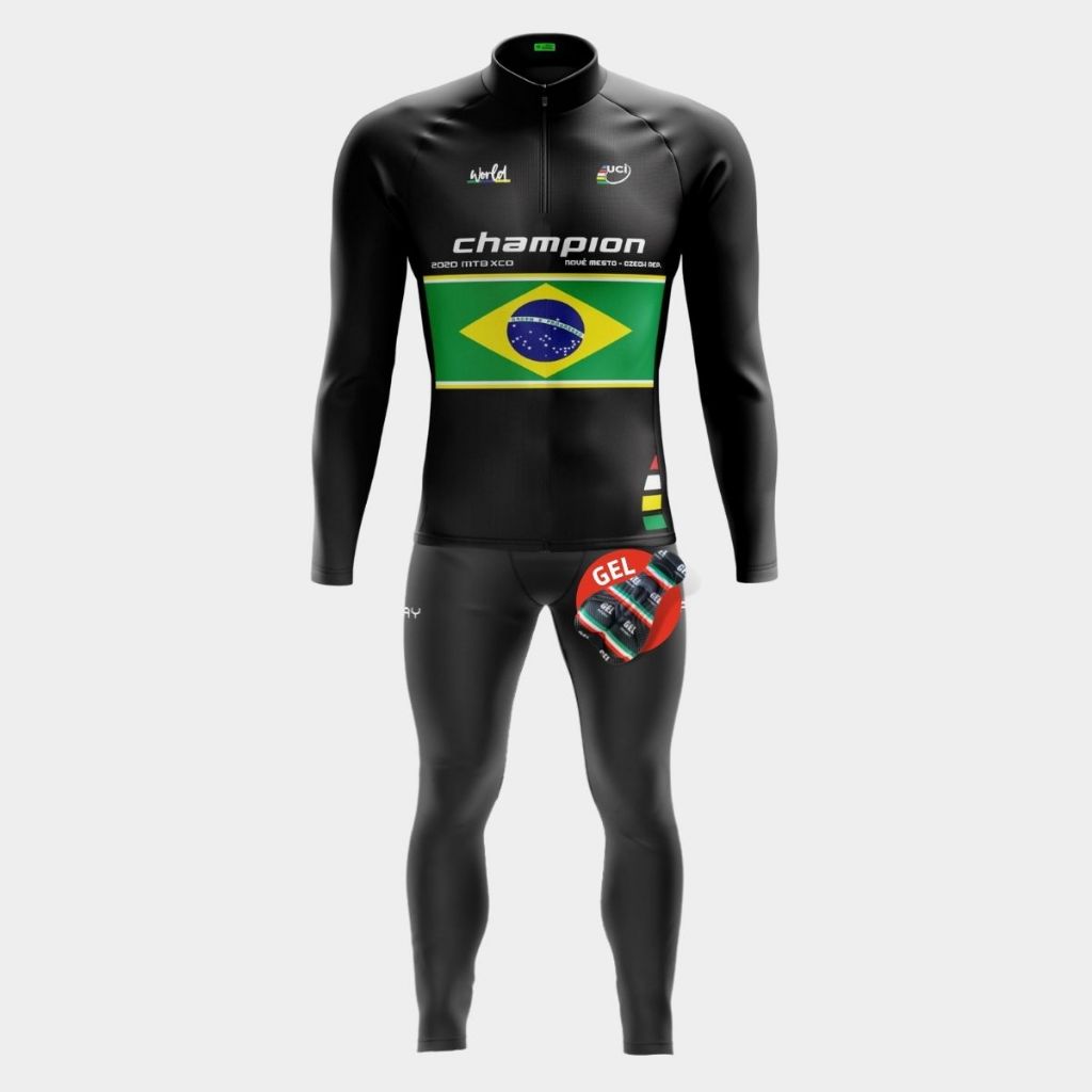 Kit Ciclismo Masculino Inverno Camisa Manga Comprida Pro Calça Gel Confortável Bike Pedalar