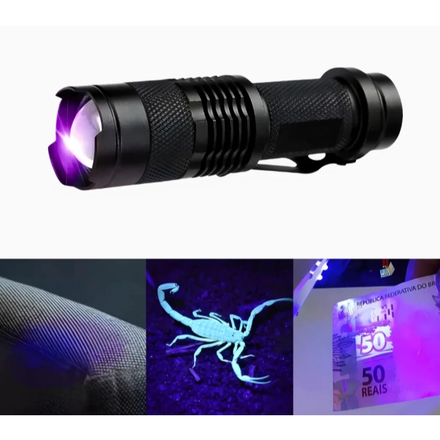 MINI Lanterna Led Potente Luz Ultravioleta Negra Uv Escorpião Nota Falsa Recarregável