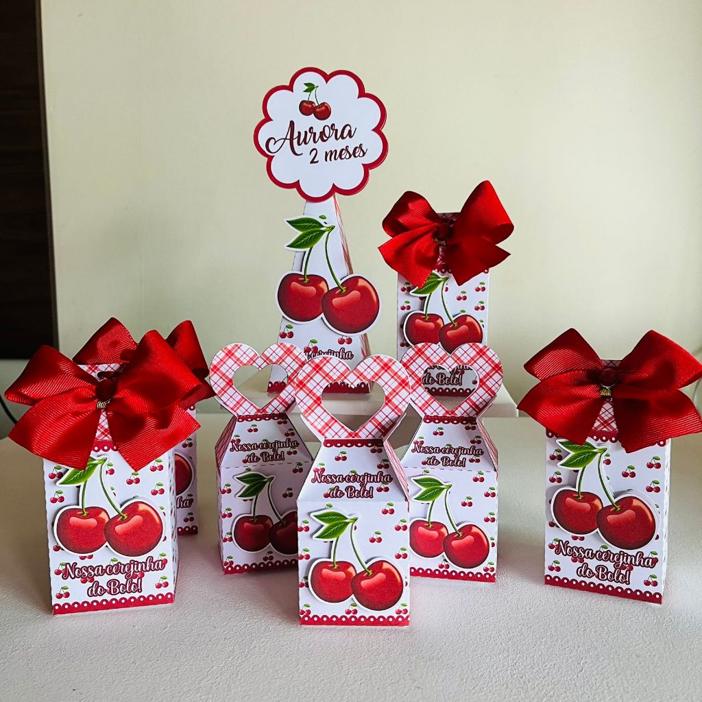 Kit Festa - Lembrancinhas Personalizadas Cerejinha - Caixinha Personalizada - Papelaria Personalizada