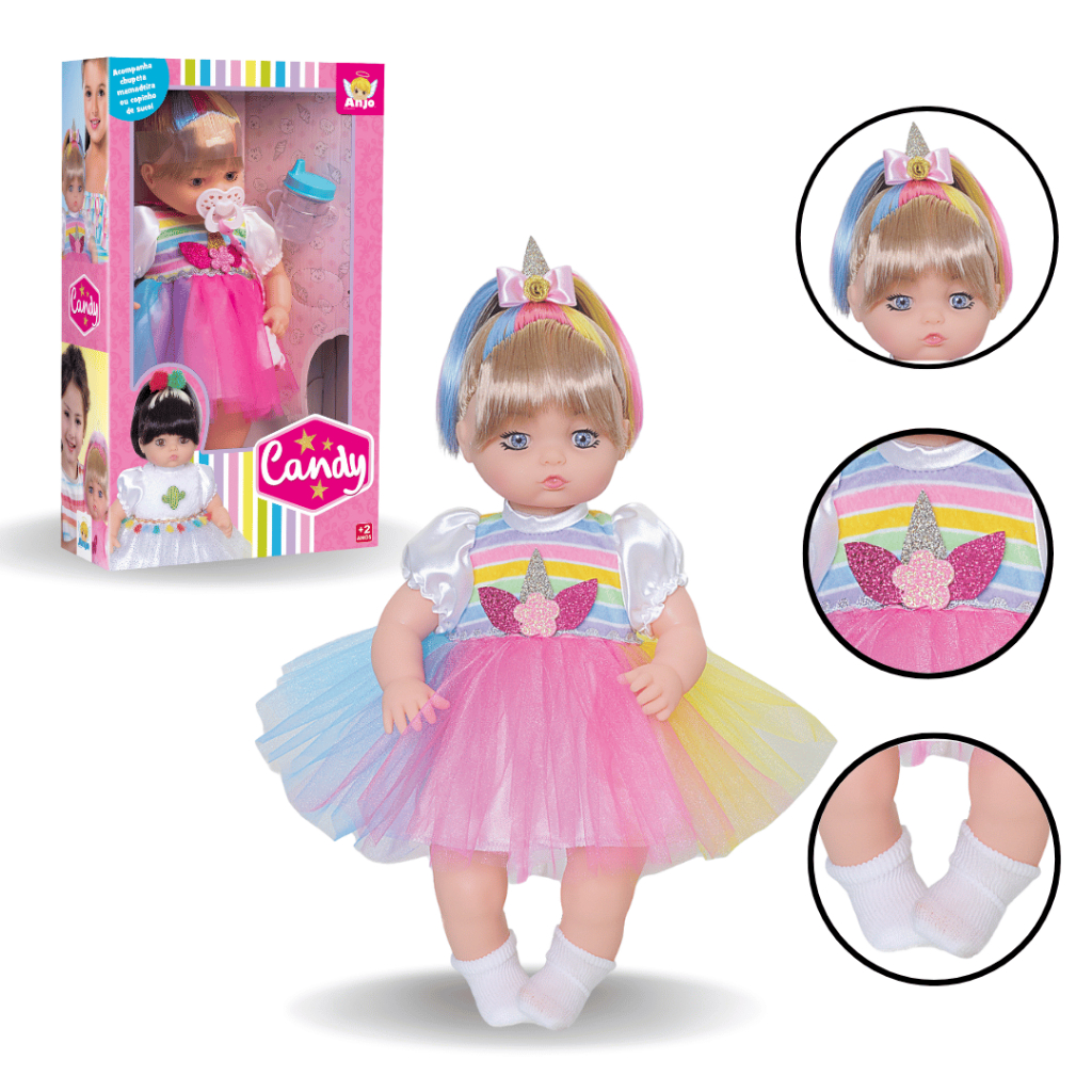 Boneca Estilosa Unicórnio Com Roupinha Colorida, Laço Mágico e Acessórios Menina Presente