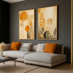 Kit 2 Quadros Decorativos Com Moldura 50x70 Folhagem Dourada Grande Moderno