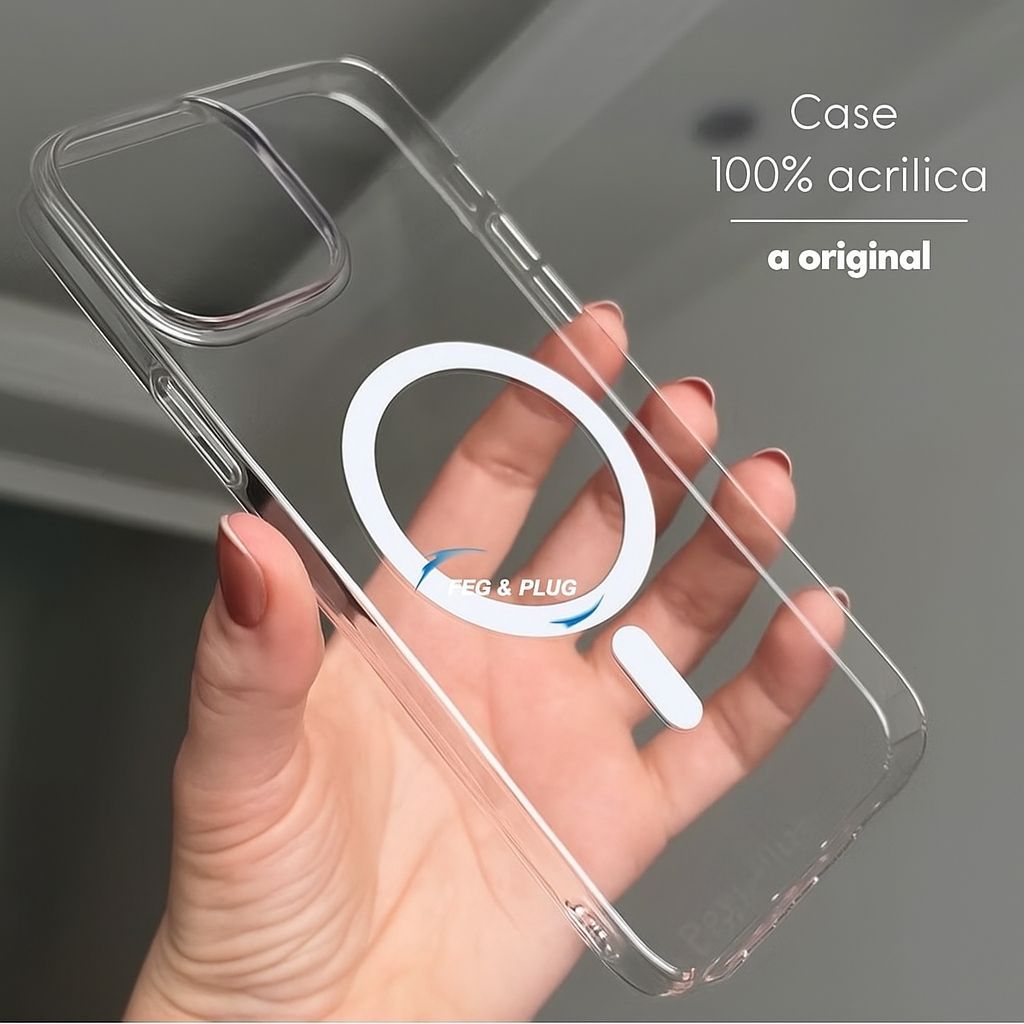 Capa Case 100% Acrilica MagSafe p/ IPhone 11 12 13 14 15 16 Peo Max em Oferta na Shopee