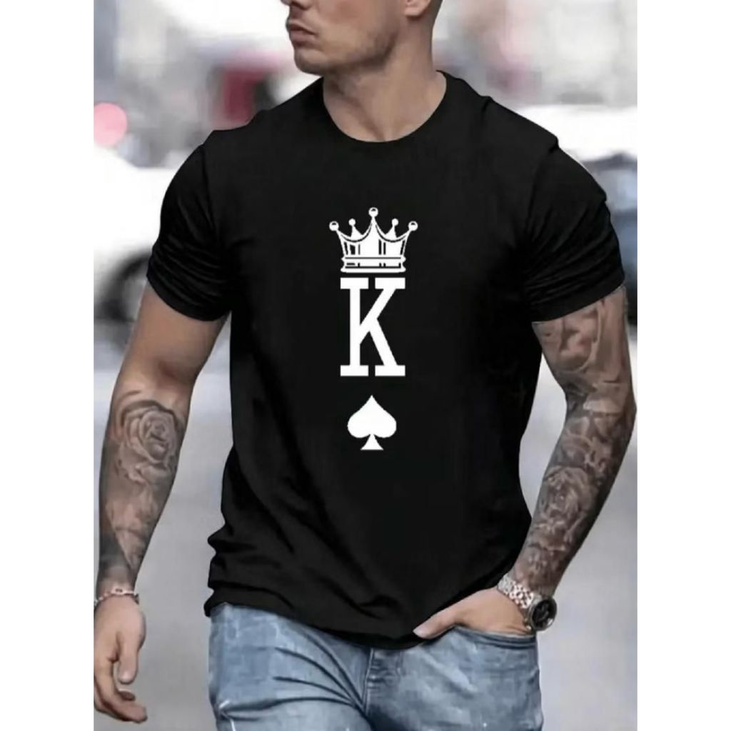 CAMISETA Masculina Manga Curta Estampada Rei De Espadas 100% algodao Verão Estilosa