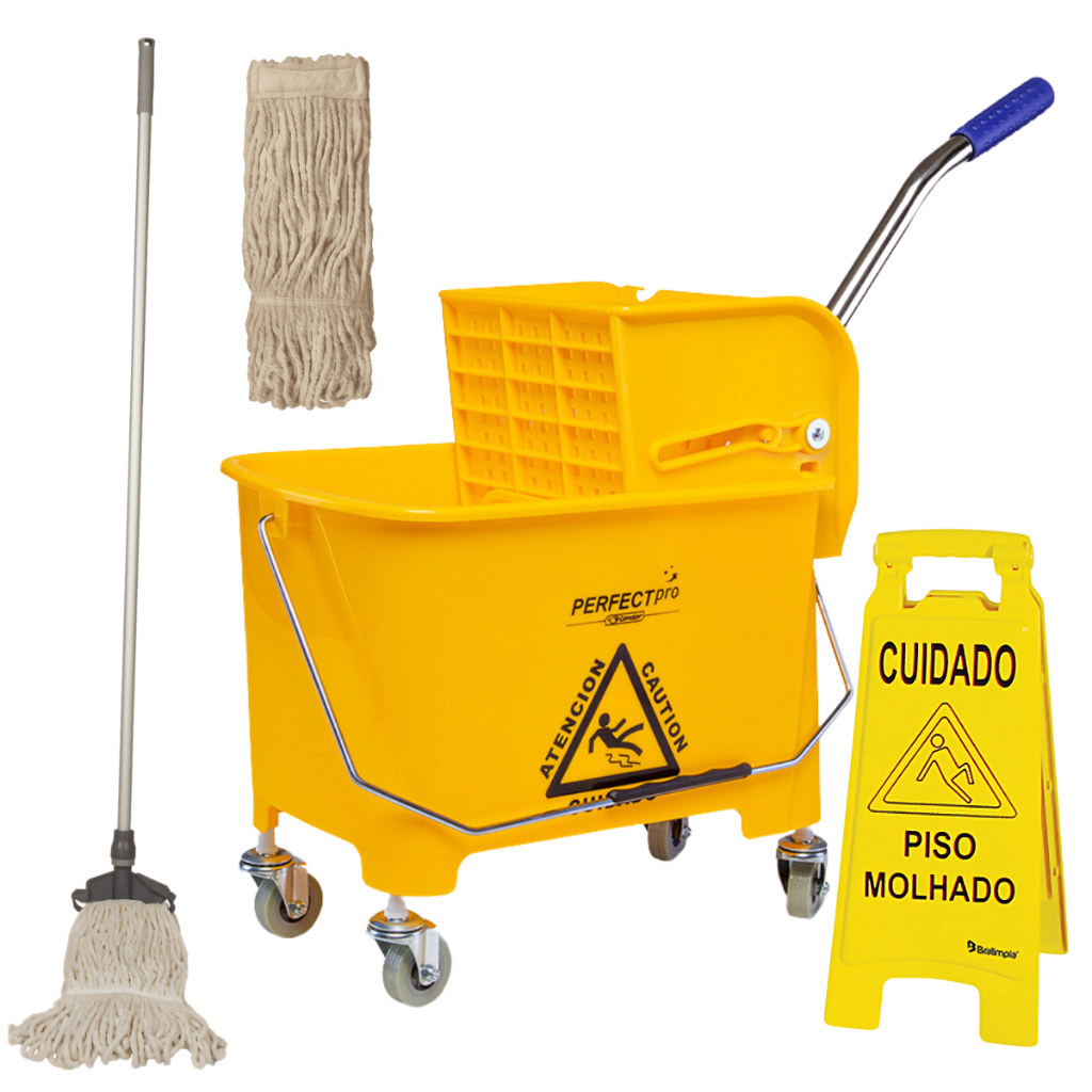 Balde Espremedor Carrinho De Limpeza 20 Litros Com 2 Refil E Placa