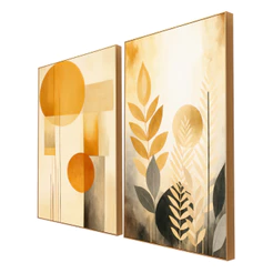 Kit 2 Quadros Decorativos Com Moldura 40x60 Abstrato Gold Grande Moderno
